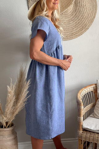 Santorini pellavamekko, denim blue
