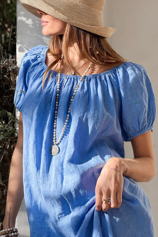 Secret Crush linen dress, heavenly blue