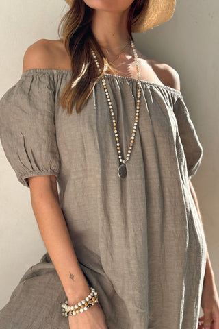 Secret Crush linen dress, taupe