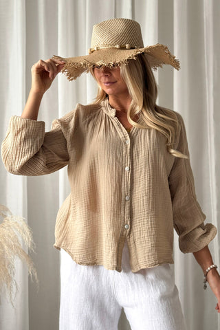 Soft Charm cotton shirt, safari