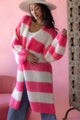 Stripes long neuletakki, coral-white