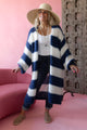 Stripes long neuletakki, navy-white