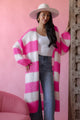 Stripes long neuletakki, pink-white