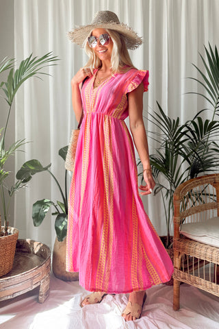 Sun Dream cotton dress, pink aztec