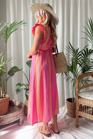 Sun Dream cotton dress, pink aztec