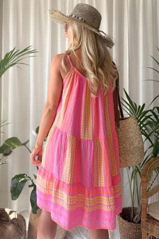 Sunny Day cotton dress, pink aztec