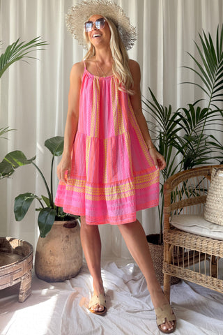 Sunny Day cotton dress, pink aztec