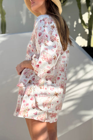 Sunny June linen shirt, surf print