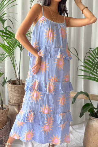 Sun print cami puuvillamekko, light blue