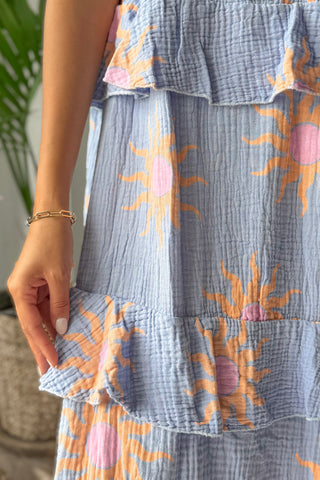 Sun print cami puuvillamekko, light blue