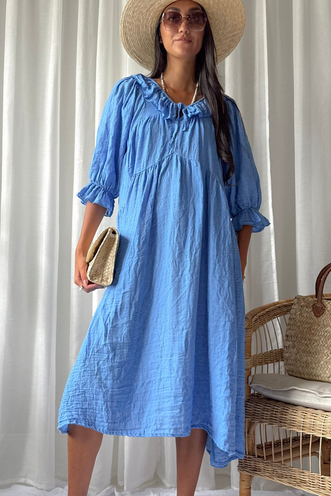 Sunset Queen cotton dress, blue