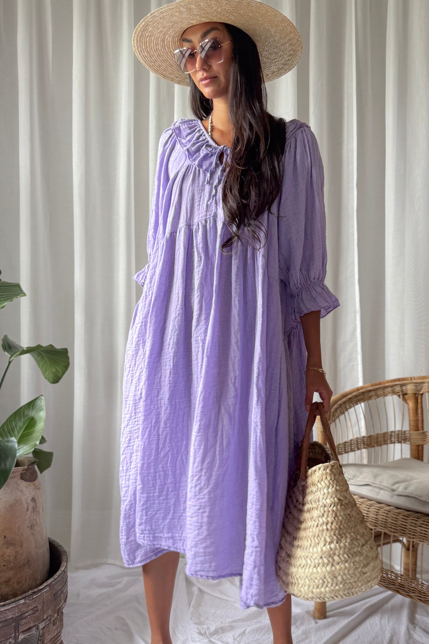 Sunset Queen cotton dress, lavender – BYPIAS
