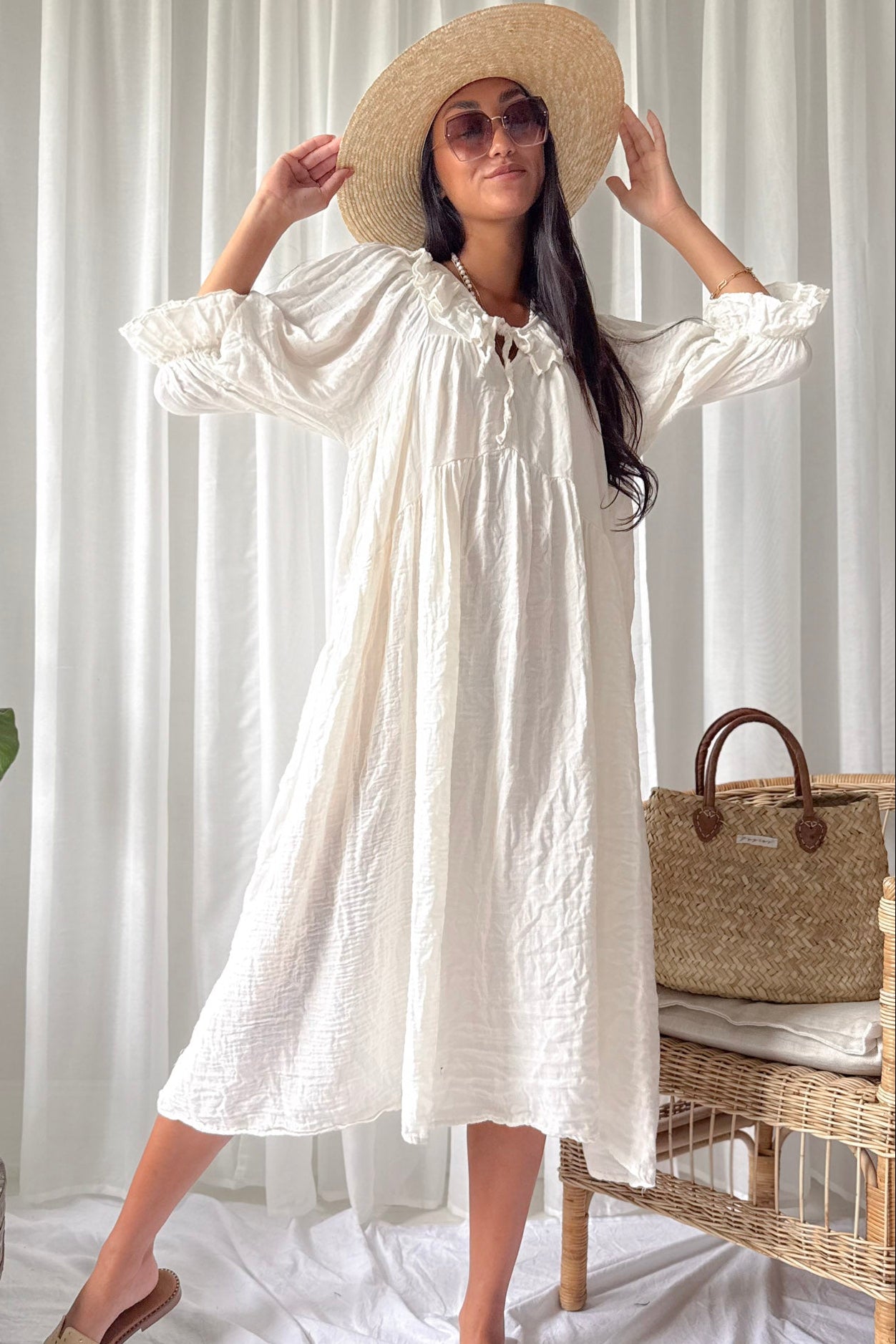 Sunset Queen cotton dress, vanilla