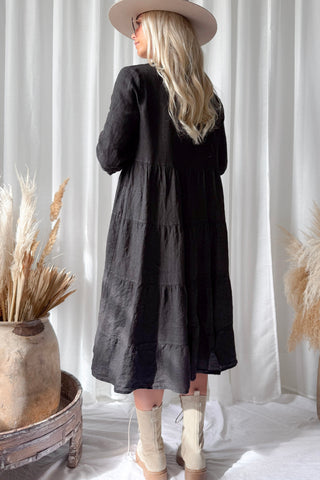 Sylvia linen dress, black