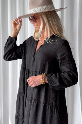 Sylvia linen dress, black
