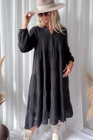 Sylvia linen dress, black