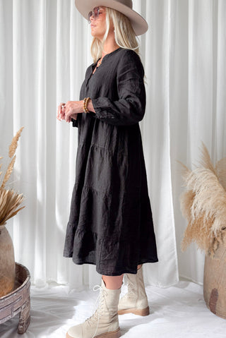 Sylvia linen dress, black