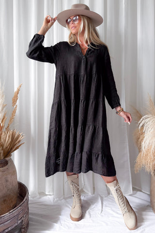 Sylvia linen dress, black