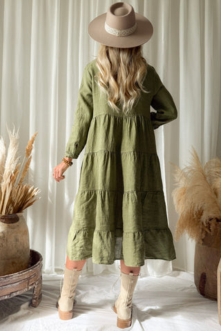 Sylvia linen dress, green