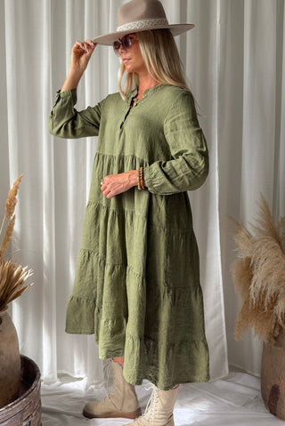 Sylvia linen dress, green