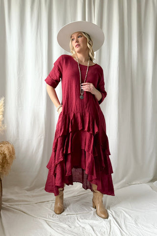 Temperance linen dress, red wine