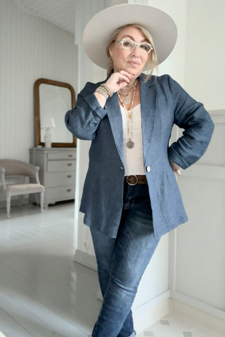 Timeless linen blazer, denim stripe
