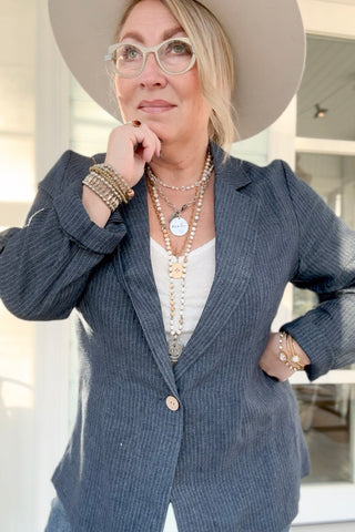 Timeless linen blazer, denim stripe