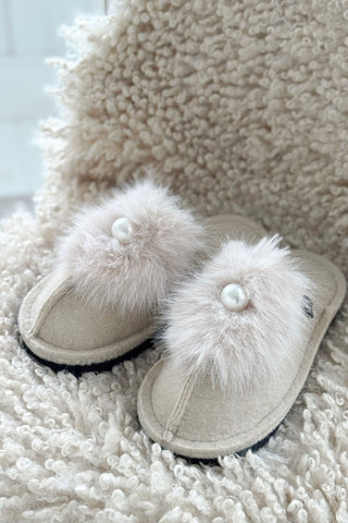 Toffeli slippers with pearl, off white 