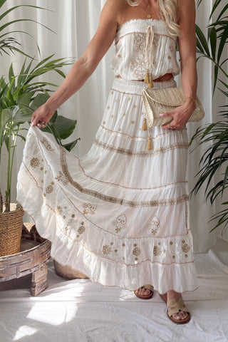 Vihara puuvillahame ja toppi setti, off white