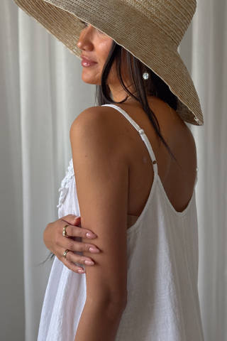 Villa lace linen dress, white