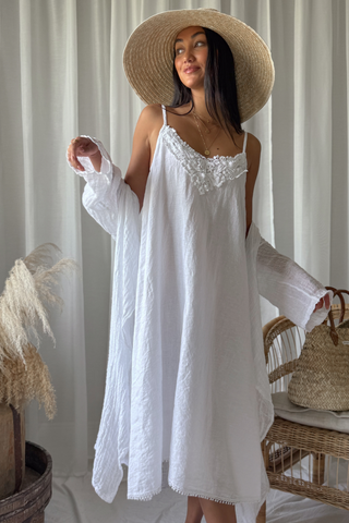 Villa lace linen dress, white