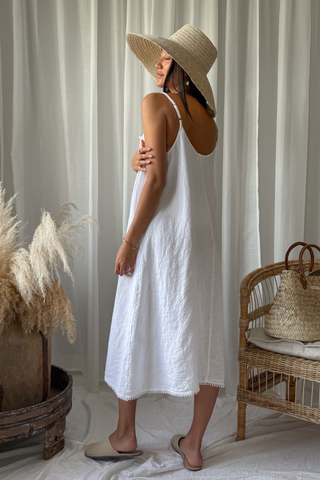 Villa lace linen dress, white