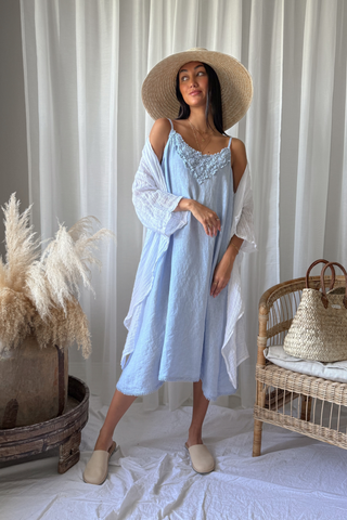Villa lace linen dress, light blue