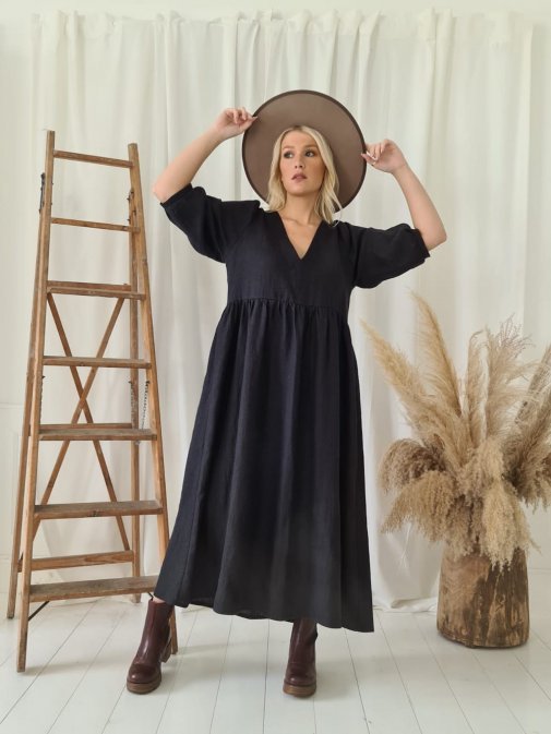 Almira linen dress, black BYPIAS Almira linen dress, black BYPIAS