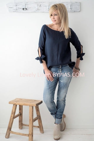 Alberobello linen shirt, navy blue