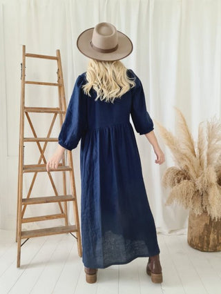 Almira linen dress, navy blue