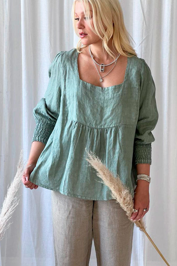 Camila pellavapusero, sage green