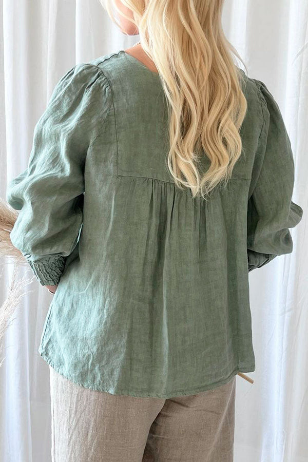 Camila pellavapusero, sage green