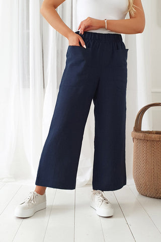 Carpenter linen pants, navy