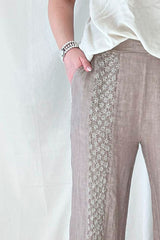 Donna pellavahousut, taupe