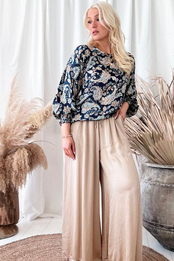 Gaia viskoosipaita, navy kuviollinen