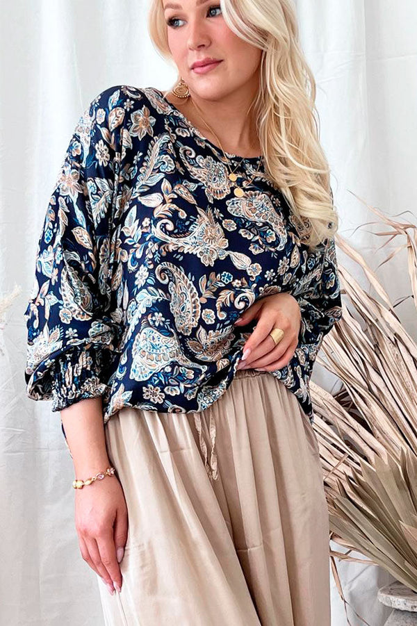 Gaia viskoosipaita, navy kuviollinen