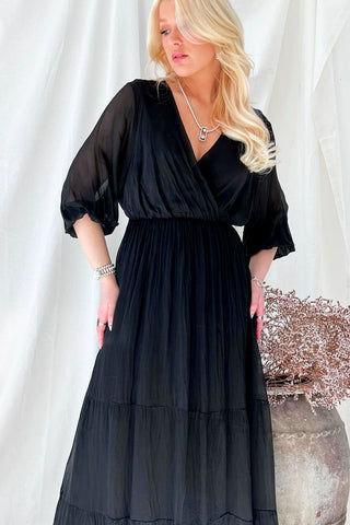 Jolene silk blend dress, black