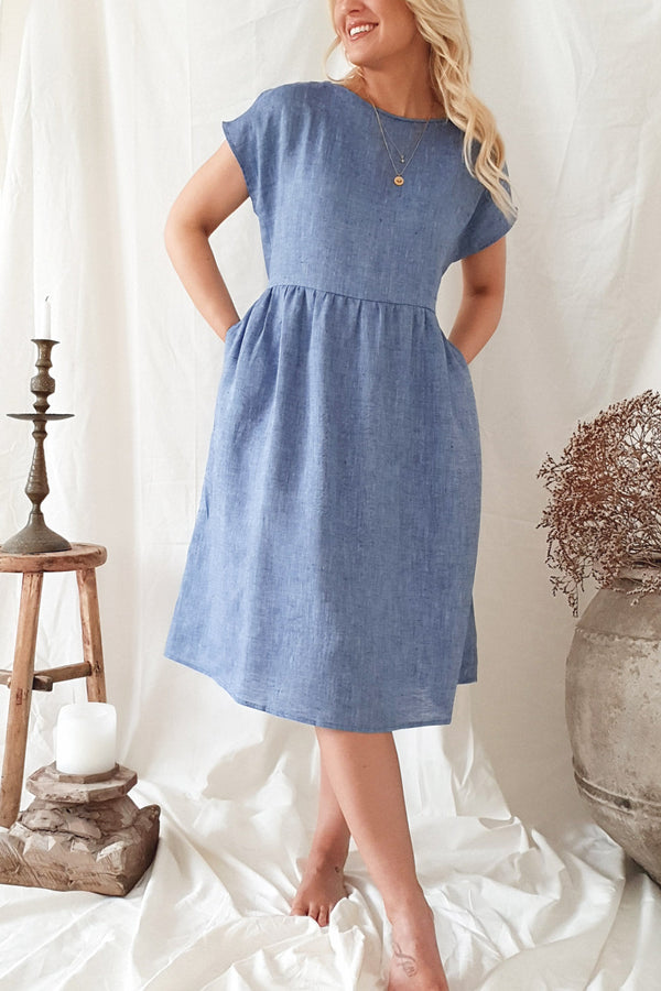 Juliana pellavamekko, denim sininen