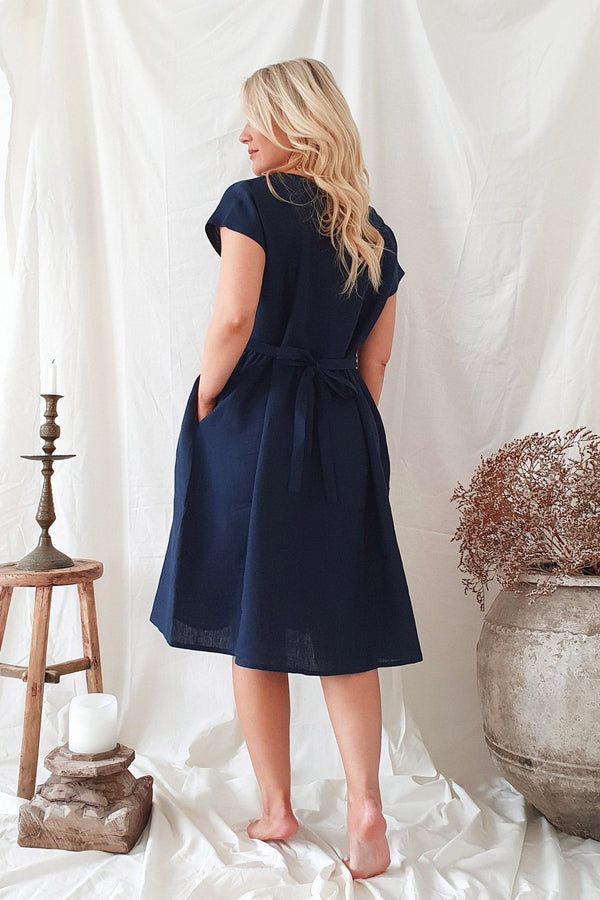 Juliana pellavamekko, navy sininen
