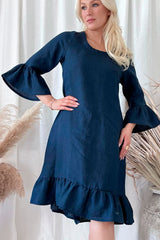 Juliet pellavamekko pitkä, navy