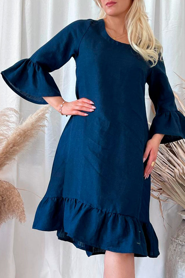 Juliet pellavamekko pitkä, navy