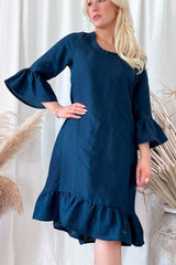 Juliet pellavamekko pitkä, navy