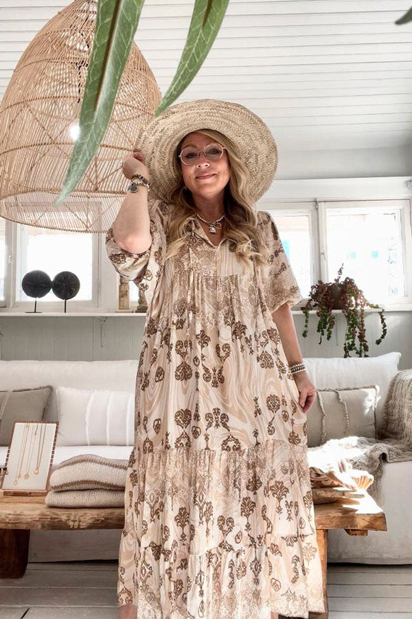Juniper viskoosimekko, beige kuviollinen