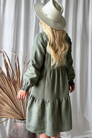 Lindsay linen dress, camo green